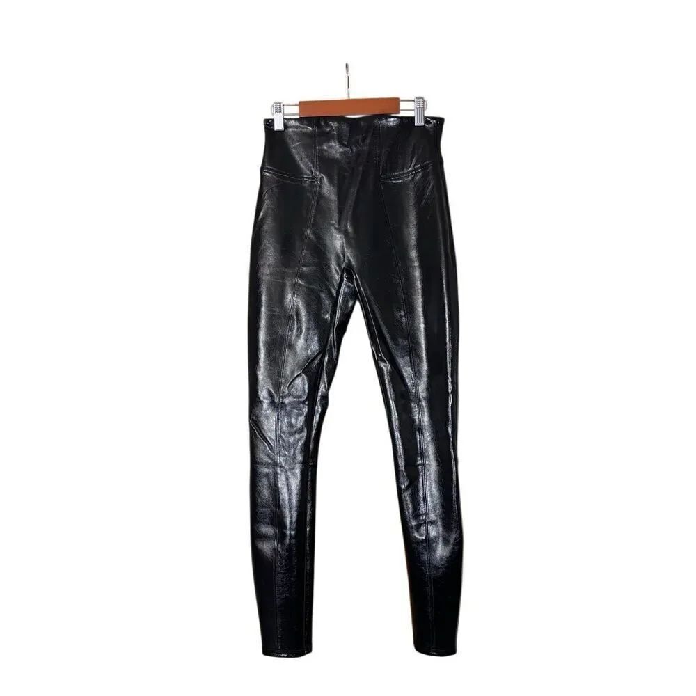 Spanx Faux Patent Leather Leggings high waisted high shine wet look black small